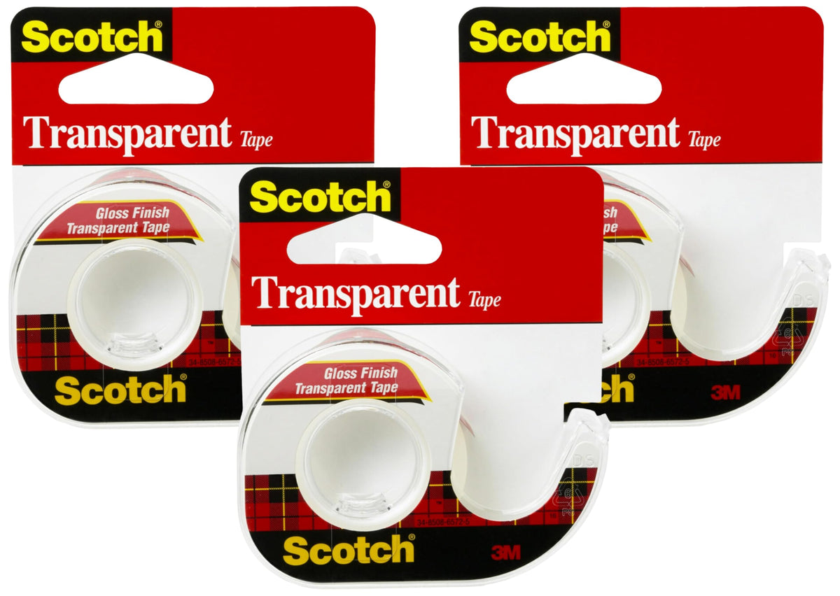 3M Scotch Transparent Tape, 0.5in x 450in, 3 Pack