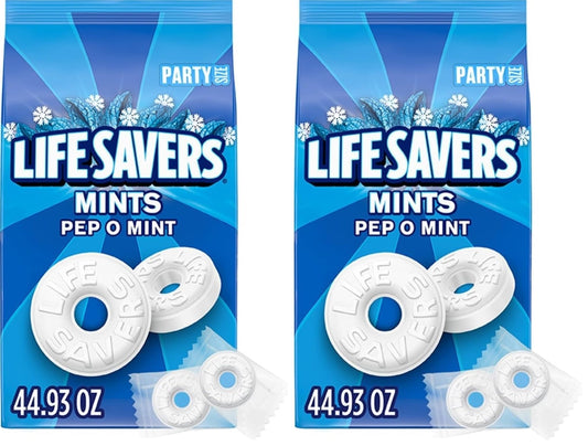 LIFE SAVERS Pep-O-Mint Breath Mint Bulk Hard Candy, Party Size, 44.93 oz Bag (Pack of 2)