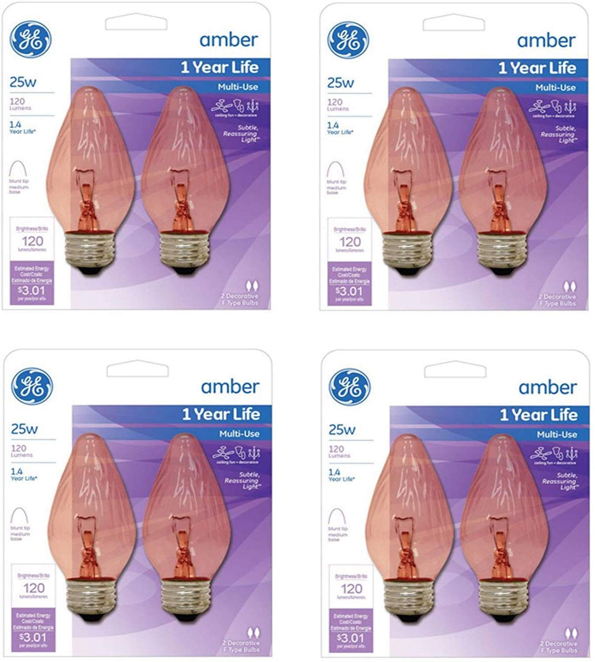 GE 75339 Amber Flame Bulb 25W 2-Pack