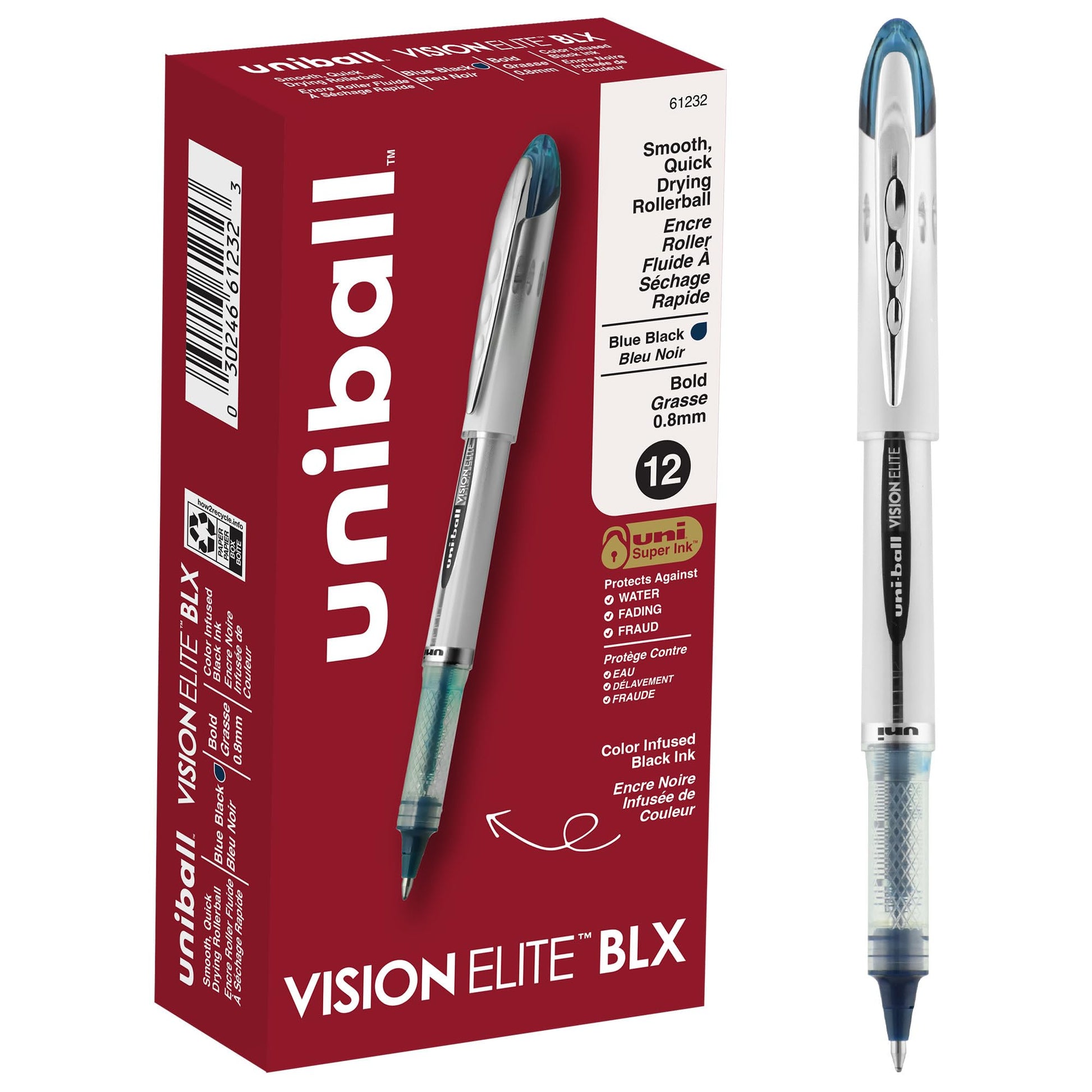uni-ball Vision Elite Rollerball Pen, Bold, Blue/Black Ink