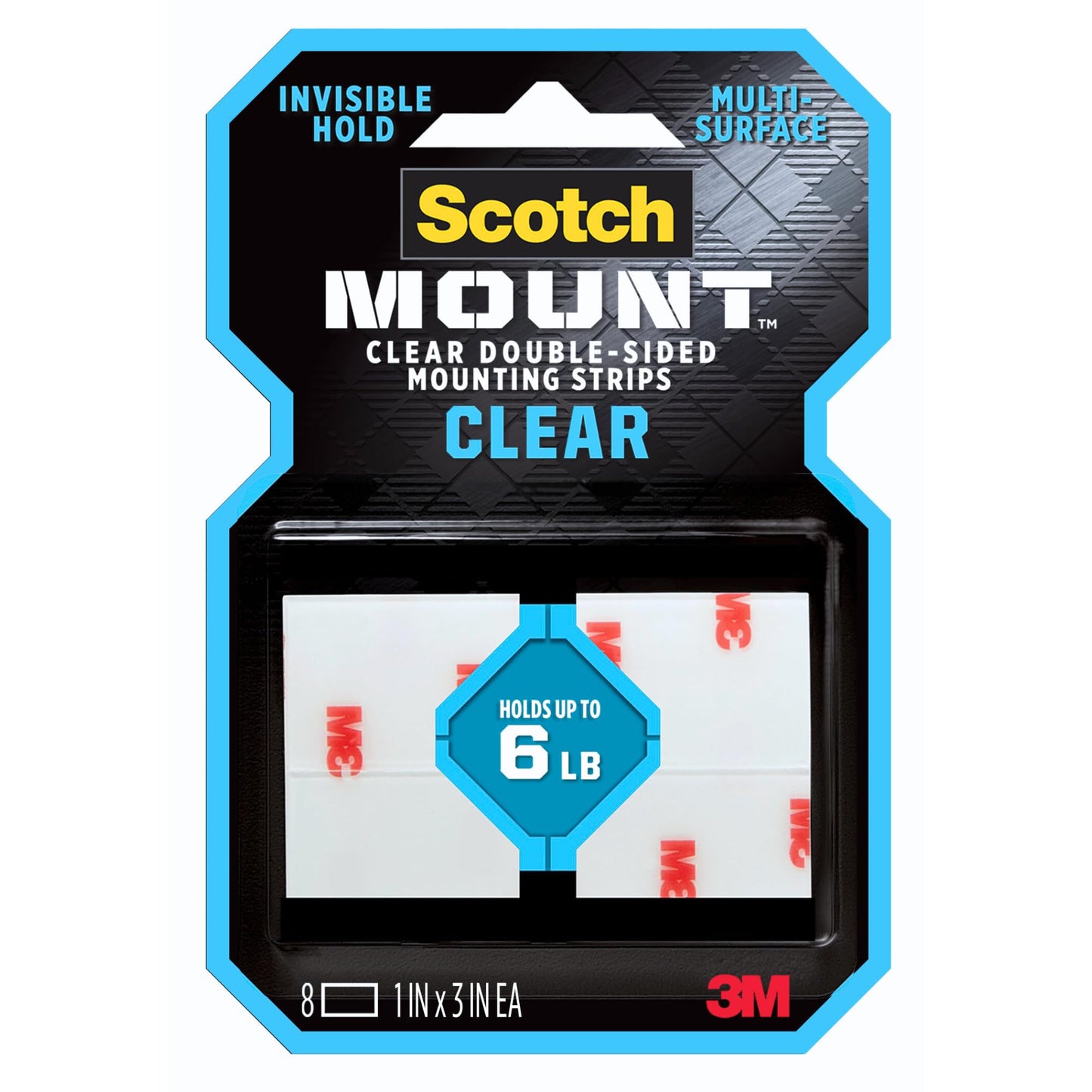 Scotch 410H-ST Clear Double-Sided Mounting Strips, 1 x 3 in., 8-Ct. - Quantity 4