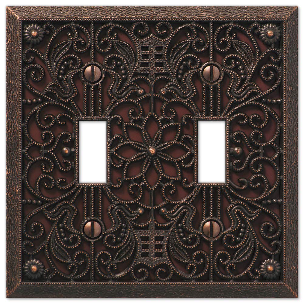 Amerelle Filigree Wallplate 65TTDB, 2 Toggle, Aged Bronze, 1-Pack