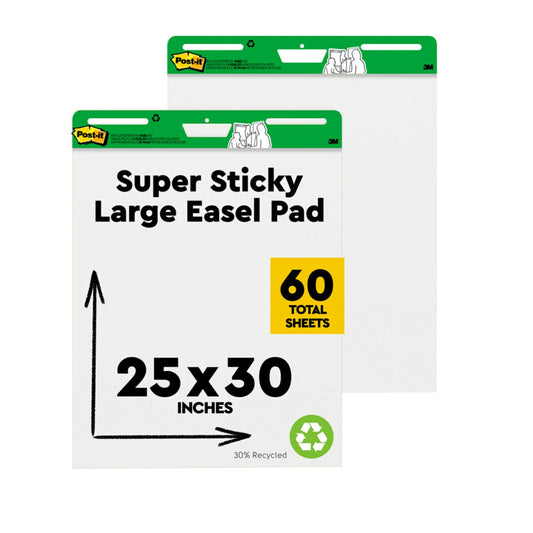 Post-it Super Sticky Easel Pad, Short Backcard Format, White, 25 in x 30 in, 30 Sheets/Pad, 2 Pads/Pack, Great for Virtual Teachers and Students (559 STB)
