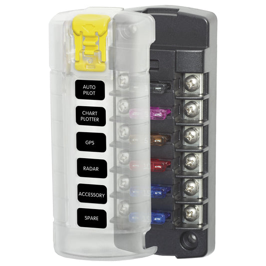 Blue Sea Systems 5035 ST Blade Fuse Block - Six Independent Circuits with Cover, 100 Amps