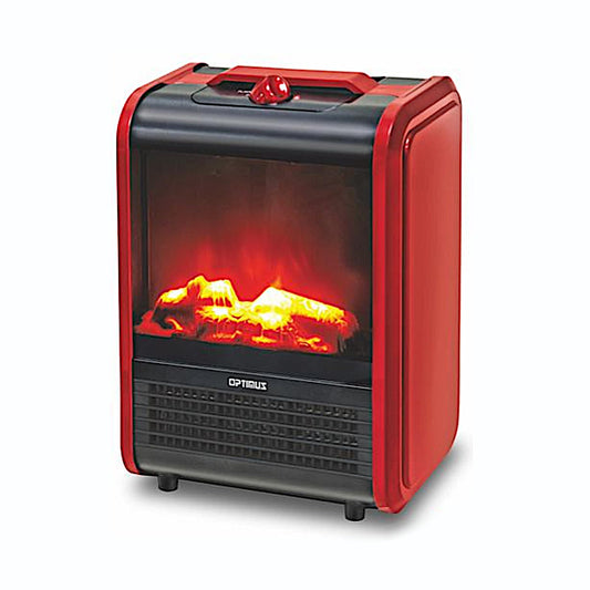 Optimus Flame Effect Mini-Fireplace Heater, Red