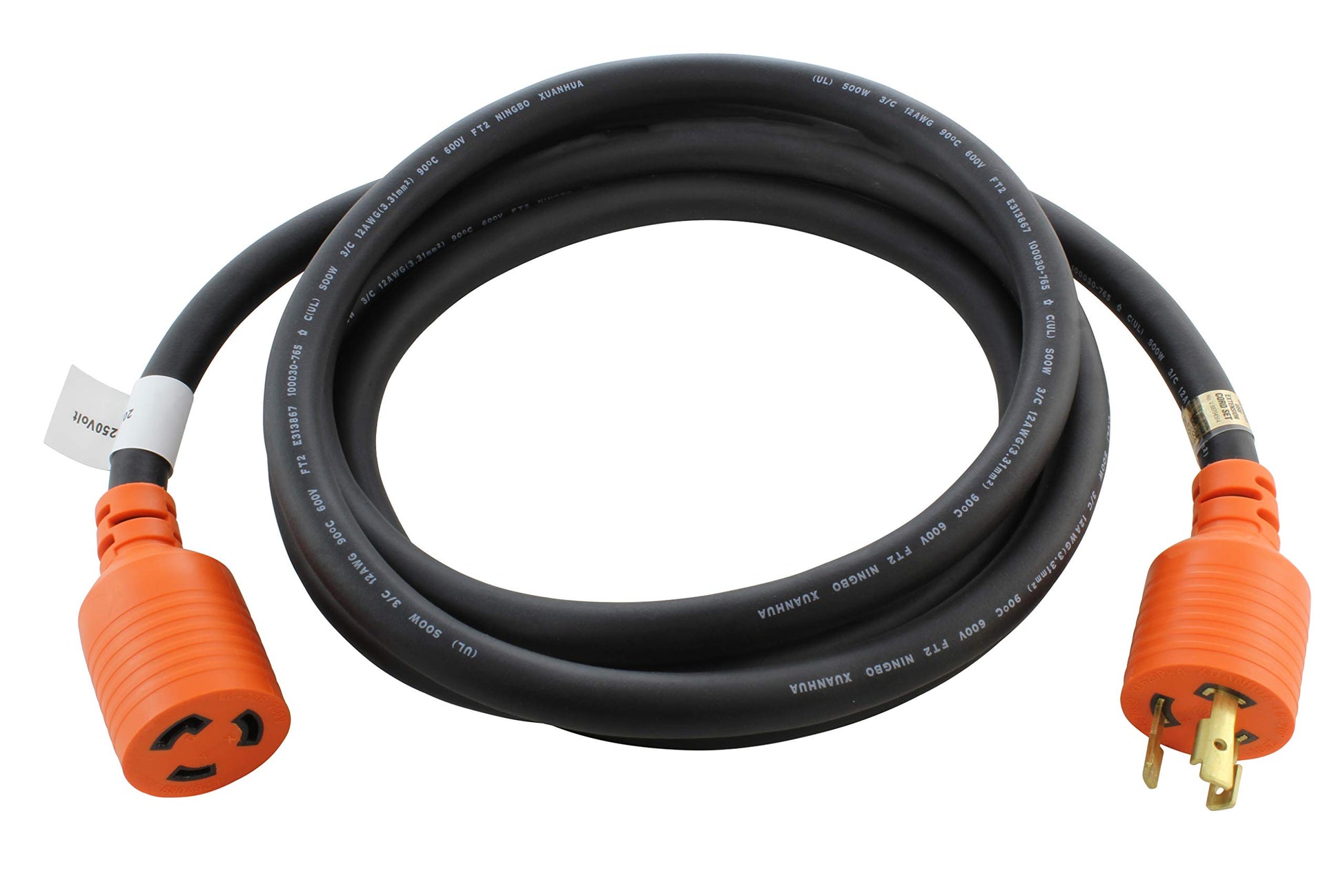 AC WORKS NEMA L6-20 Rubber SOOW 12/3 Locking Extension Cord (25FT)