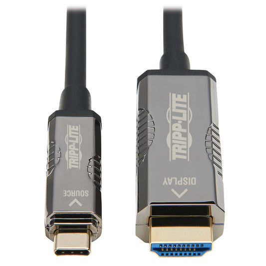 Tripp Lite USB-C to HDMI Fiber Active Optical Cable, 4K Video @ 60HZ (4:2:2), UHD, HDR, CL3 Rated, Black, 2.2 HDCP, 164 Feet / 50 Meters, 3-Year Warranty (U444F3-50M-H4K6)