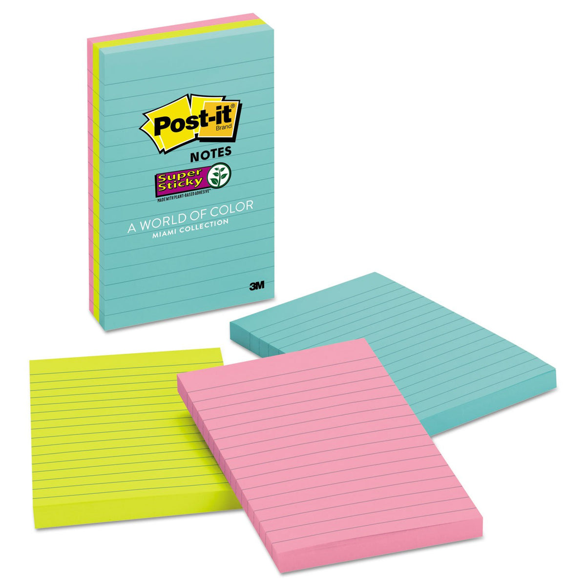Post-it Super Sticky Lined Notes, 3 Sticky Note Pads, 4 x 6 in., School Supplies for Students, Ideal for Textbooks, Notebooks, Walls and Vertical Surfaces, Supernova Neons Collection