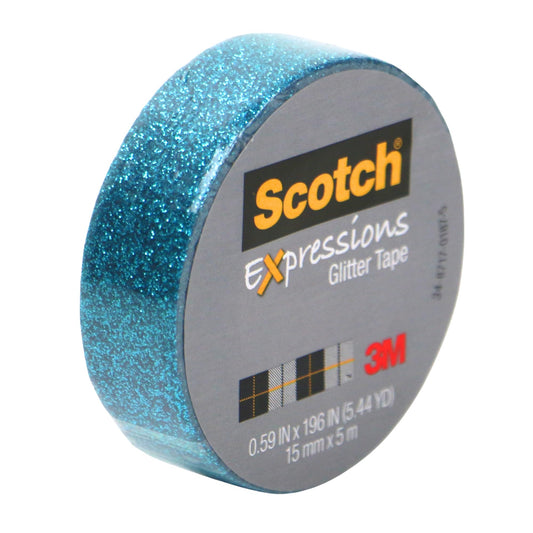 Scotch® Expressions Glitter Tape, 0.59" x 196", Teal Blue