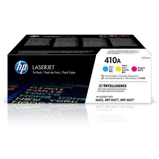 HP 410A Cyan, Magenta, Yellow Toner Cartridge for HP Printers (3-pack) | Works with Color LaserJet Pro M452 Series; Color LaserJet Pro MFP M377, M477 Series | CF251AM