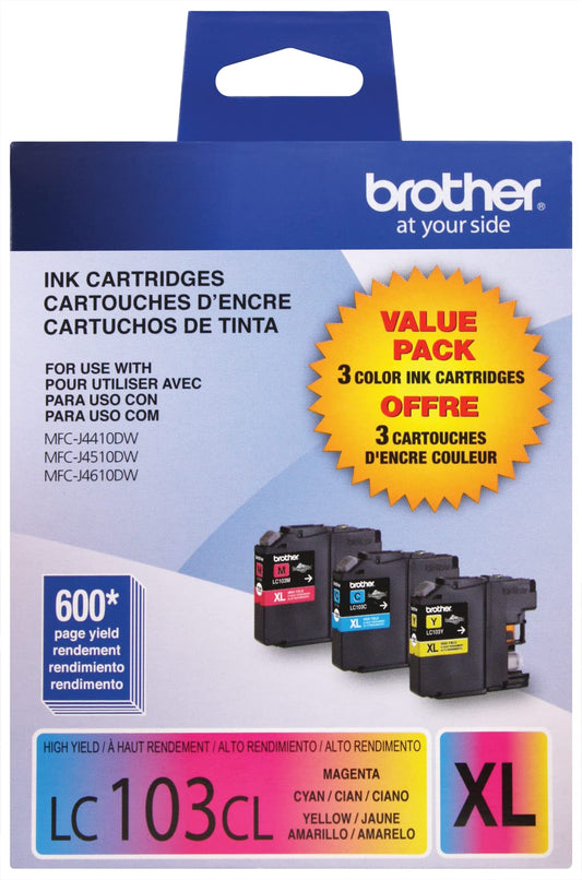 Brother Genuine High Yield Color Ink Cartridge, Replacement Color Ink, Includes 1 Cartridge Each of Cyan, Magenta & Yellow, Page Yield Upto 600 Pages/Cartridge, LC103 (Pack of 5, 15 Count Total)