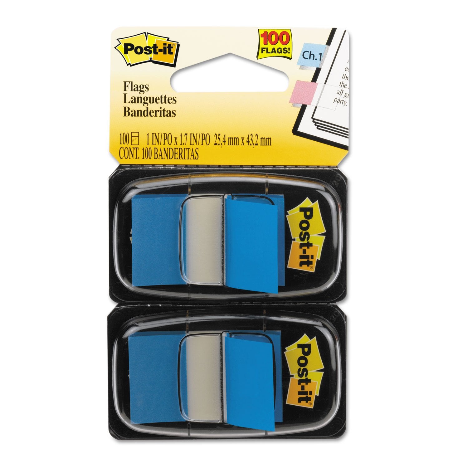 3M 680BE2 Post-It Page Flags in Dispenser, 1-Inch Size, Blue, 100 Flags/Pack