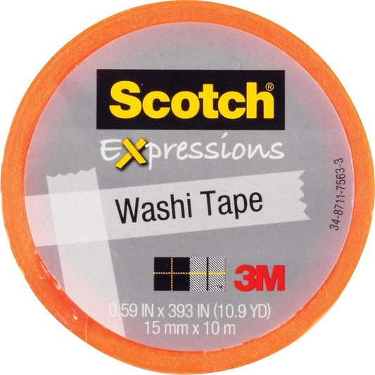 Scotch Expressions Washi Tape, 1.25" Core, 0.59" X 32.75 Ft, Orange