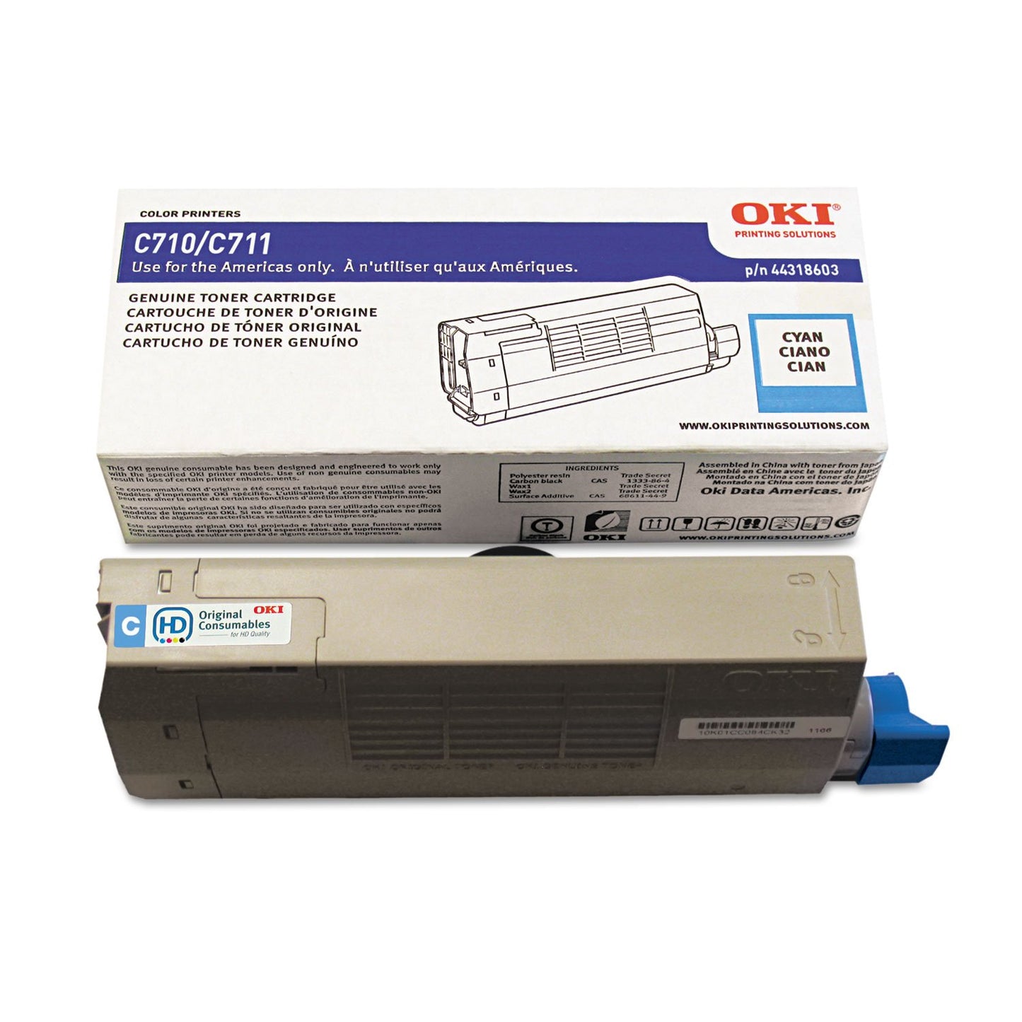 OKI C711 Cyan Toner Cartridge, 11500 Yield