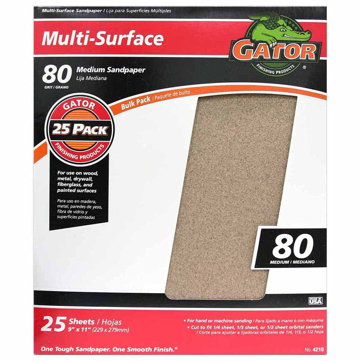 Gator Multi-Surface Sanding Sheets 80 Grit 25-Pack 9x11"