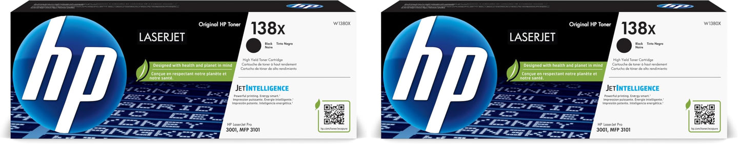 HP 138X Black High-Yield Toner Cartridge W1380X 2-Pack