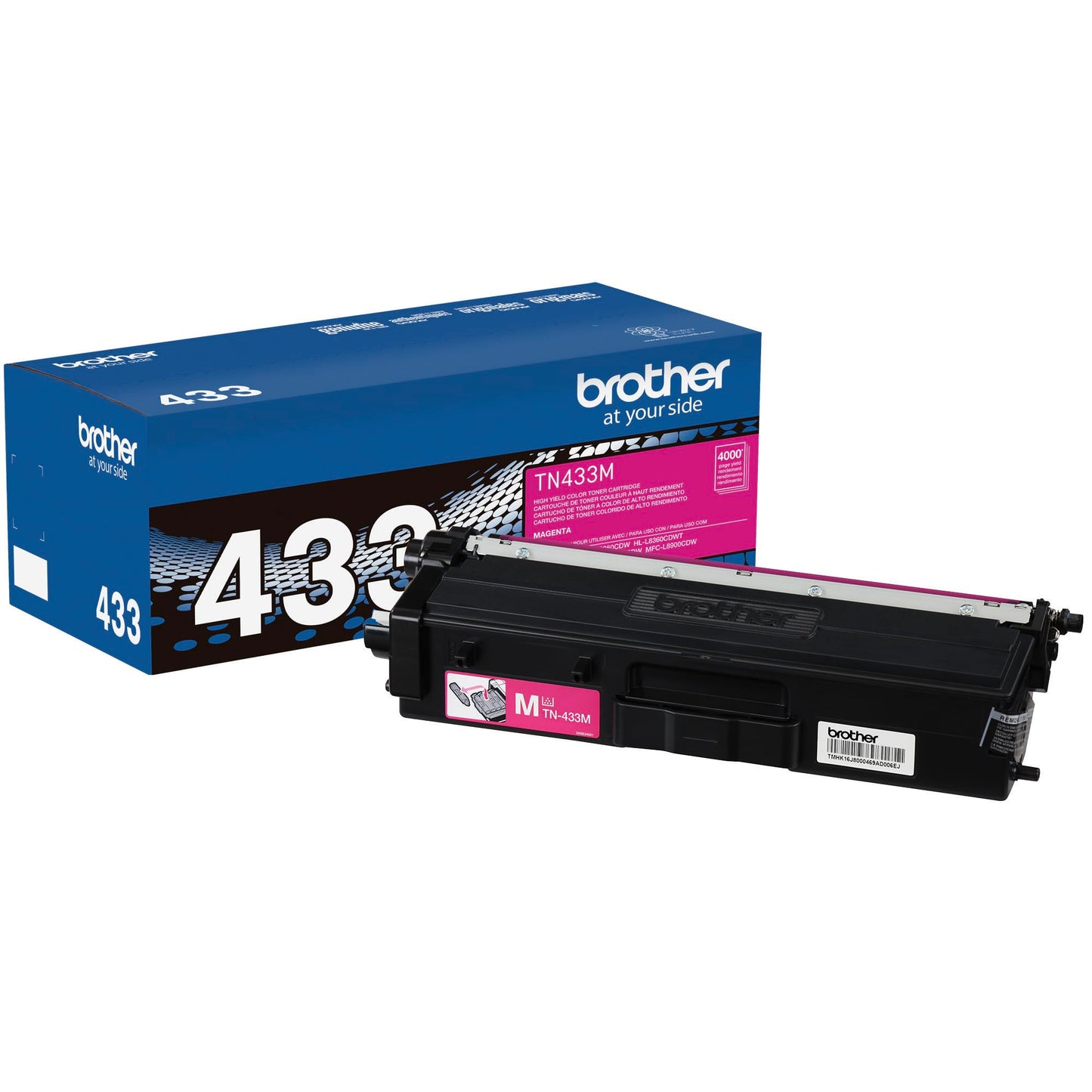 Brother Genuine High Yield Toner Cartridge, TN433M, Replacement Magenta Toner, Page Yield Up To 4,000 Pages, Amazon Dash Replenishment Cartridge, TN433