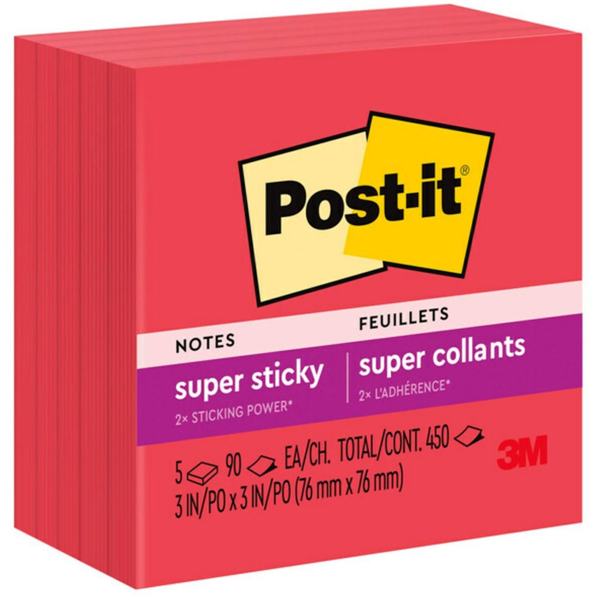 Post-it Super Sticky Notes, 5 Sticky Note Pads, 3 x 3 in, School Supplies, Office Products, Sticky Notes for Vertical Surfaces, Monitors, Walls and Windows, Candy Apple Red