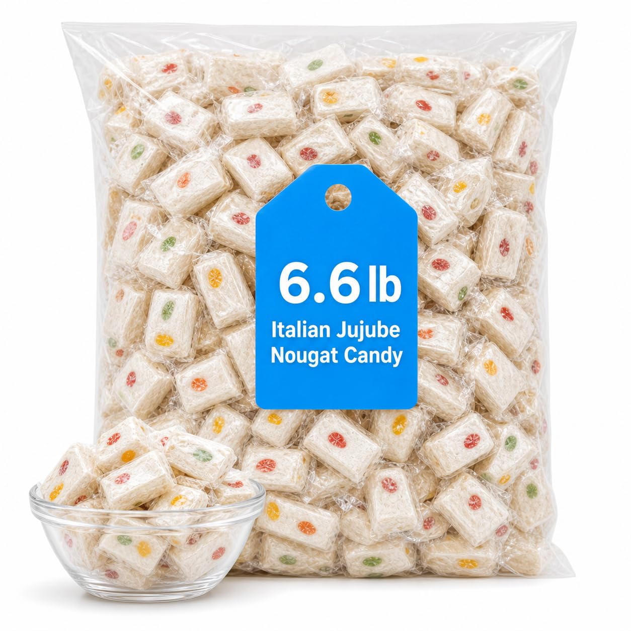 2.2 LB Italian Jujube Nougat Candies - Original - Soft & Chewy With Fruity Jelly Beans - Bulk Bags By Lyza's Sweets & Treats