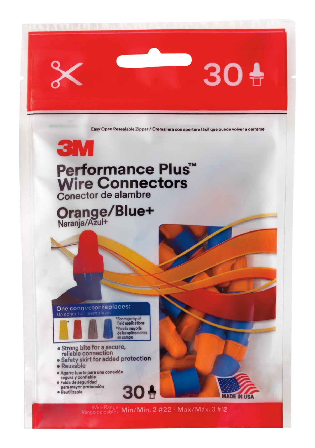 3M Performance Plus Wire Connector O/B+, 100 Units, Orange/Blue, 2 Pack