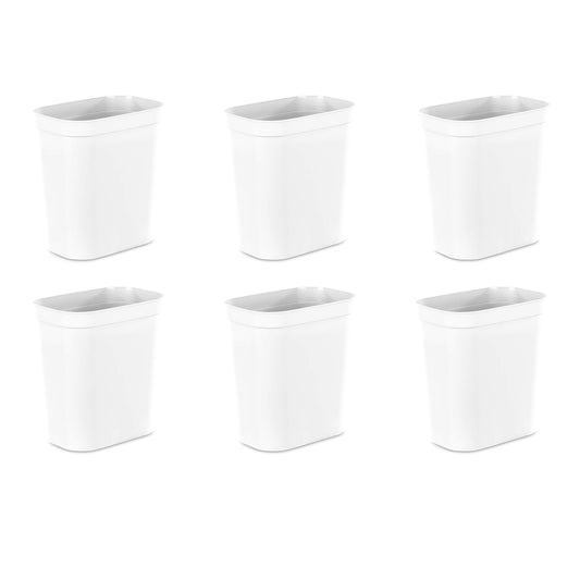 Sterilite 2.5 Gallon Vanity Wastebasket, Small, Open Top Trash Can for the Bathroom, Bedroom, Dorm Room or Office, White, 6-Pack