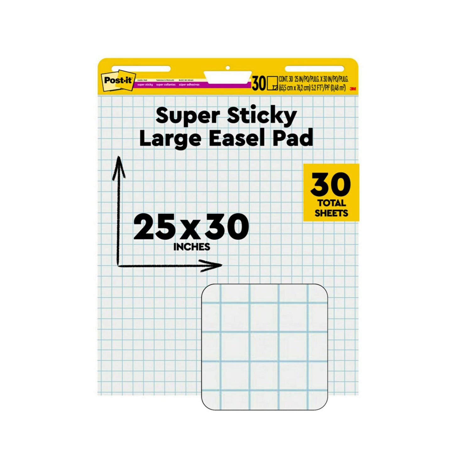 Post-it® Super Sticky Easel Pad, With 1" Grid Lines, 25" x 30", White, Pad Of 30 Sheets