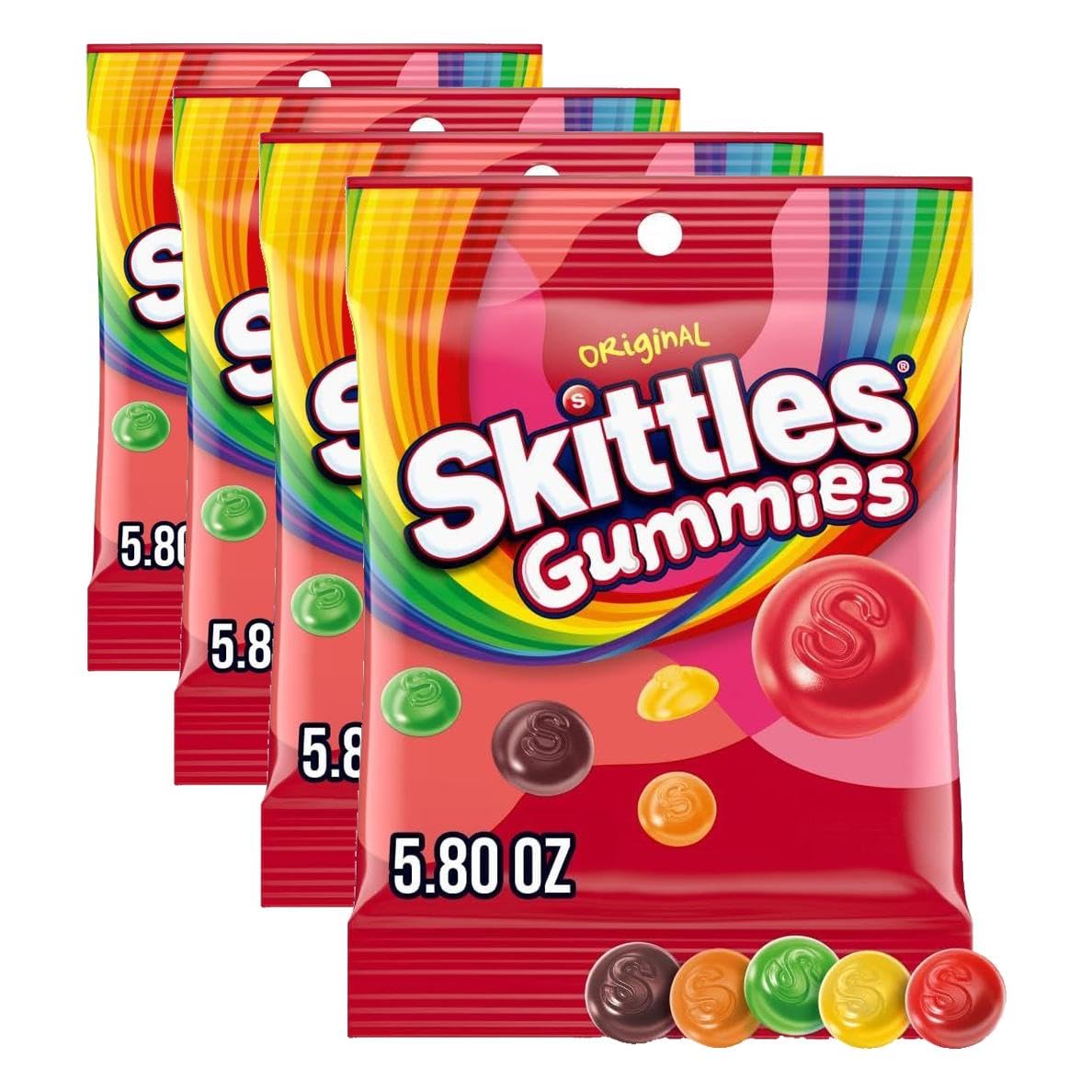 SKITTLES Original Gummy Candy, 5.8 oz Bag (Pack of 4)