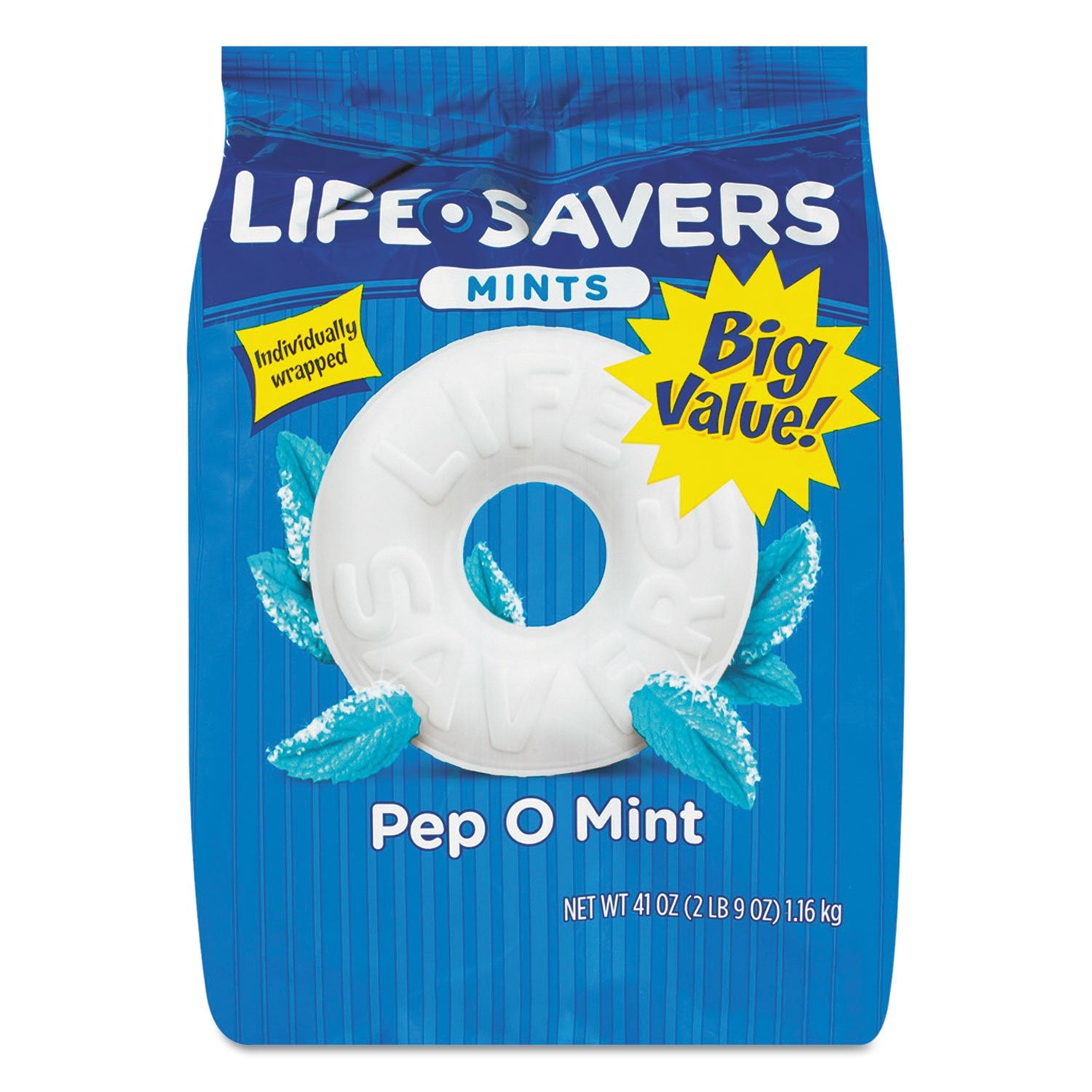 LIFE SAVERS Pep-O-Mint Peppermint Hard Candy Individually Wrapped, Party Size Bulk Hard Candy, 44.93 oz Bag