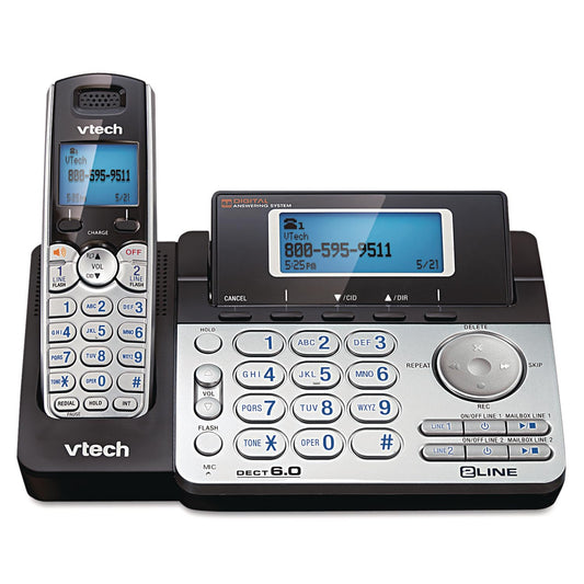 VTech 2-Line Cordless Phone for Small Business or Home with Answering System and Mailbox on Each Line, Caller ID/Call Waiting, Intercom, Hearing Aid Compatible | DS6151 (Black/Silver)