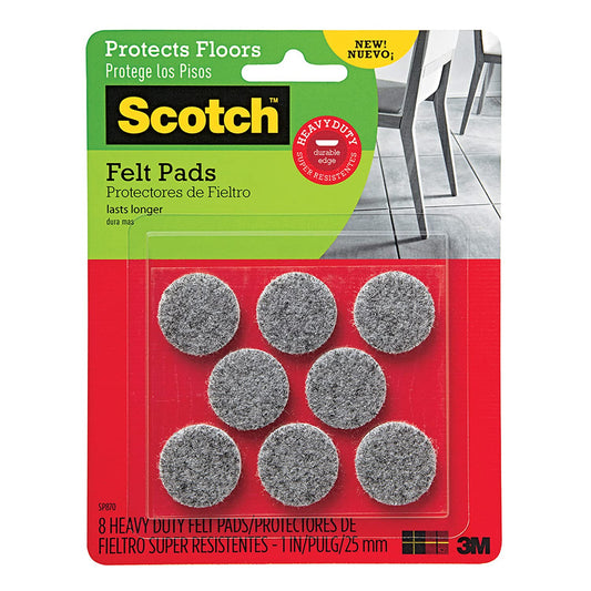 Scotch Heavy Duty Felt Pads, Round, Gray, 1-in Diameter, 8 Pads/Pack (SP870-NA)