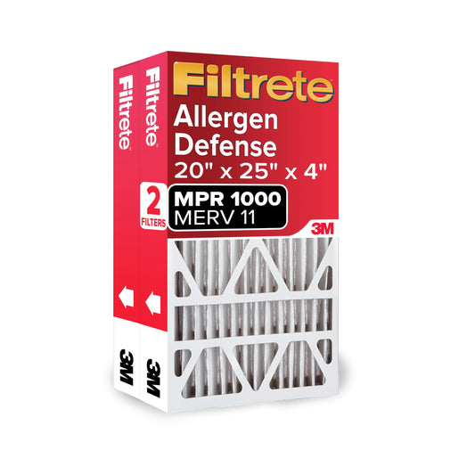 Filtrete 20x25x4, AC Furnace Air Filter, MPR 1000 DP, Micro Allergen Defense Deep Pleat, 2-Pack (actual dimensions 19.88 x 24.63 x 4.31)