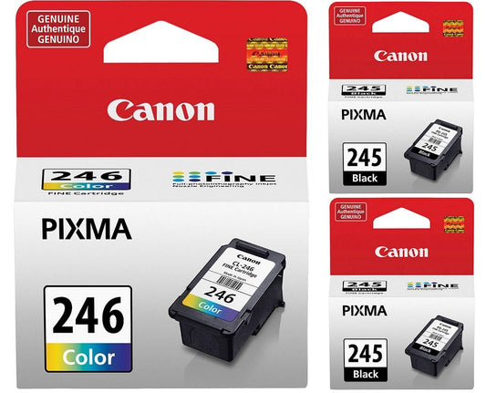 Genuine Canon PG-245 Black Ink Cartridge - 2 Pieces (8279B001) + Canon CL-246 Color Ink Cartridge (8281B001)