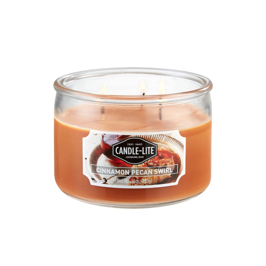 Candle-lite Scented Candles, Cinnamon Pecan Swirl Fragrance, One 10 oz. Three Wick Aromatherapy Candle with 20-40 Hours of Burn Time, Brown Color
