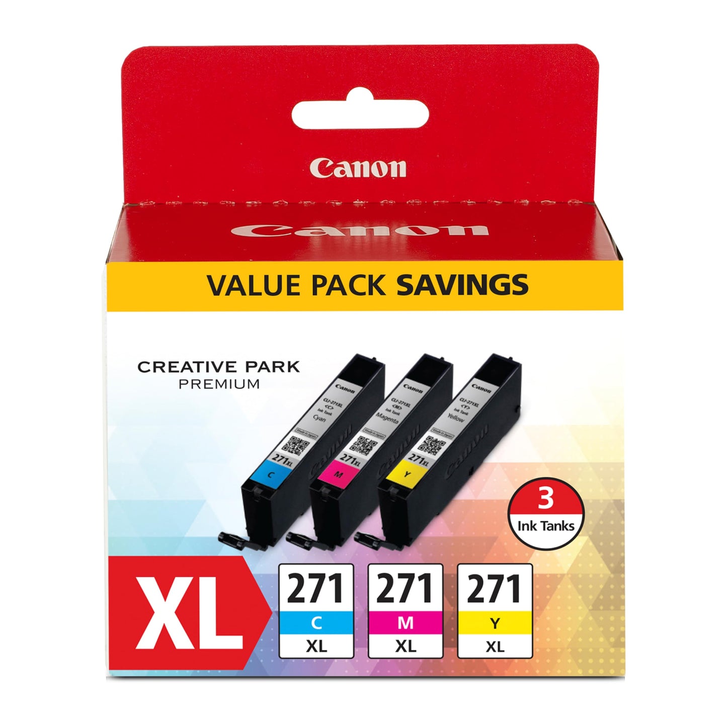 Canon CLI-271XL High-Yield Cyan/Magenta/Yellow Ink Tanks (0337C005), Pack Of 3