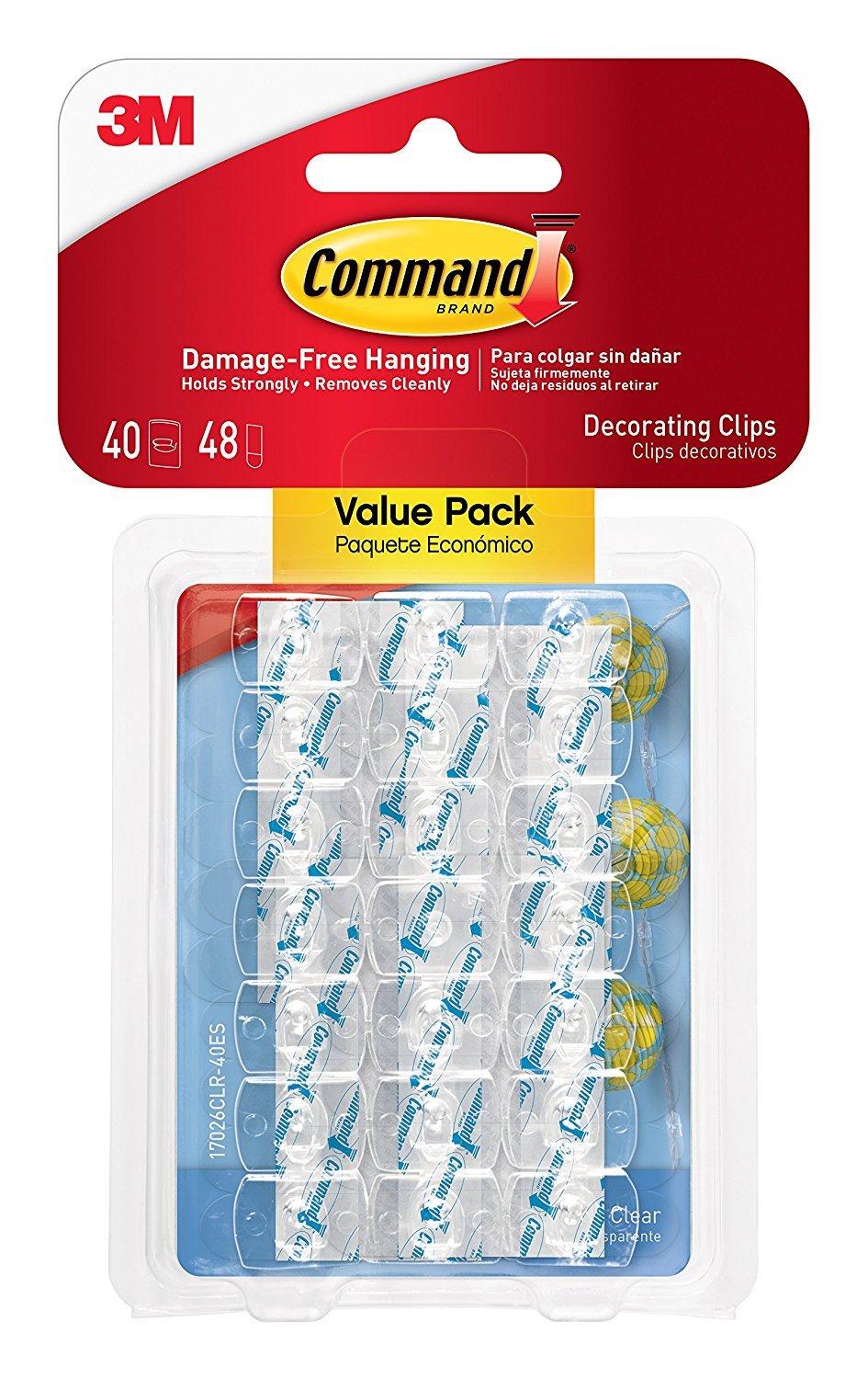 Command Decorative Clips, Pack of 20 mini Hooks and 24 Small Adhesive Strips, Transparent - Hanging Clips for Decoration and Fairy Lights, Wall Adhesive - Damage-Free Hanging, Small