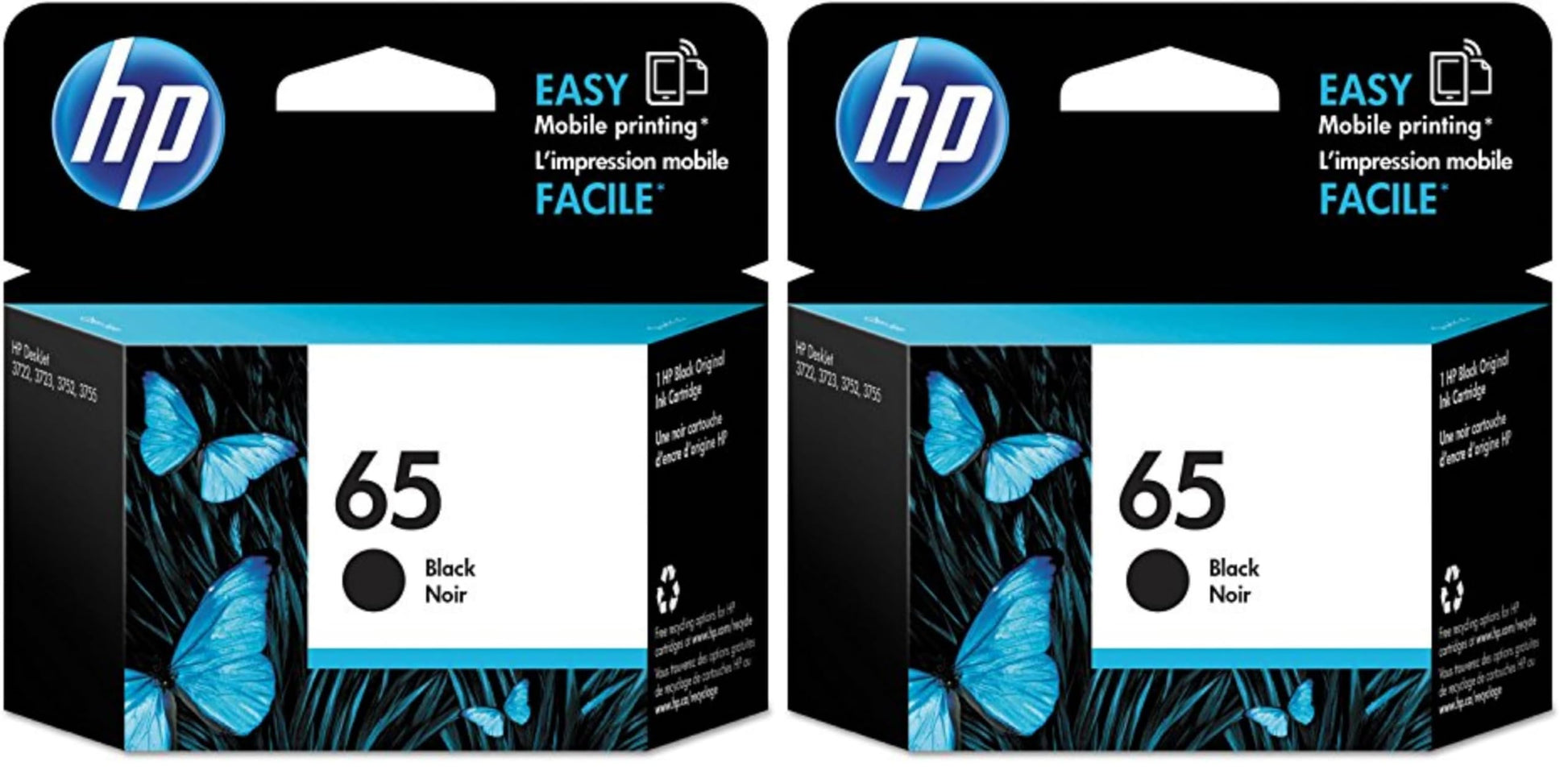 HP 65 Black Ink Cartridge, Works with AMP 100, DeskJet 2600, 3700; Envy 5000, Eligible for Instant Ink, N9K02AN (Pack of 2)