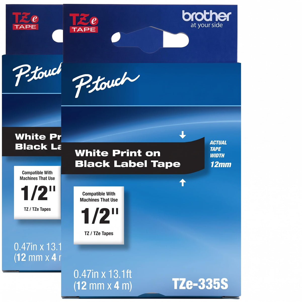 Brother Genuine P-Touch TZe-335S Economy Label Tape, Standard Laminated P-Touch Tape, White on Black, Perfect for Indoor or Outdoor Use, Water Resistant, (4M), Single-Pack (Pack of 2)