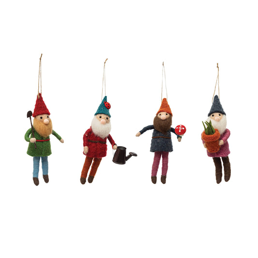 Creative Co-Op 6-1/2"H Wool Felt Gardening Gnome Ornament, 4 Styles
