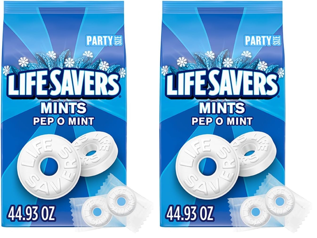 LIFE SAVERS Pep-O-Mint Breath Mint Bulk Hard Candy, Party Size, 44.93 oz Bag (Pack of 2)