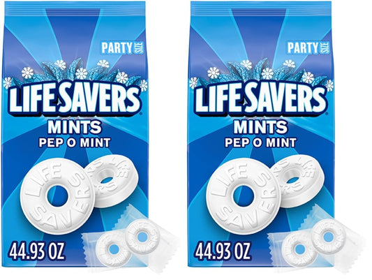 LIFE SAVERS Pep-O-Mint Breath Mint Bulk Hard Candy, Party Size, 44.93 oz Bag (Pack of 2)