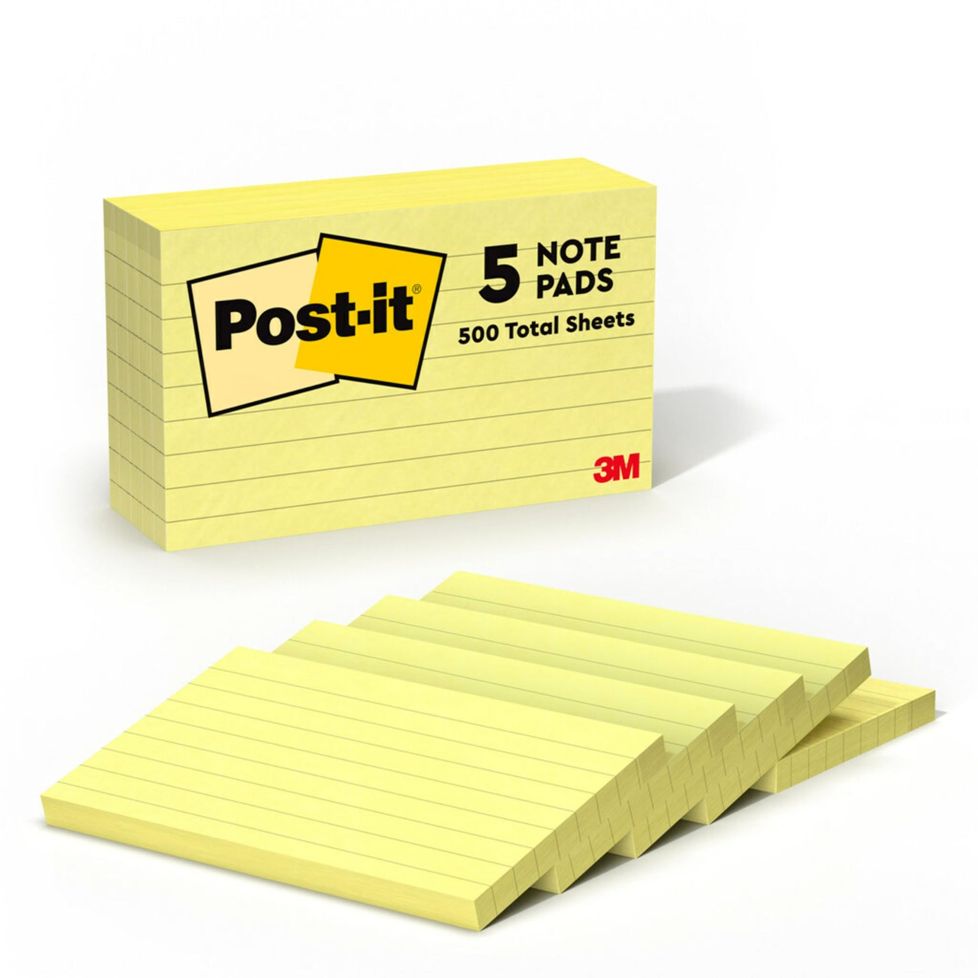Post-it Notes, 3 in x 5 in, 5 Lined Sticky Notes Pads, 100 Sheets per Pad, Canary Yellow, The Original Post-it Note, School Supplies and O?ce Products