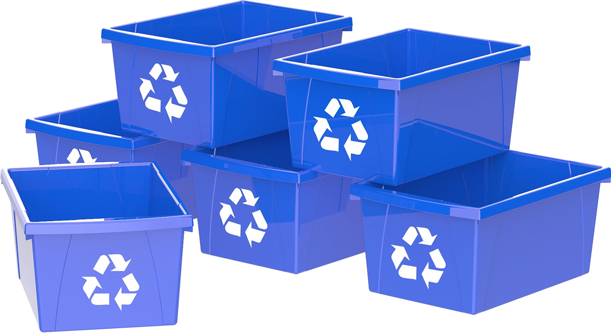 Storex 4 Gallon Open Recycle Bin, Blue, 6-Pack