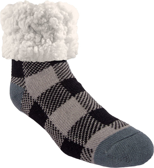 Pudus Classic Slipper Socks - Reg Lumberjack Grey - Fuzzy Socks for Women, Men