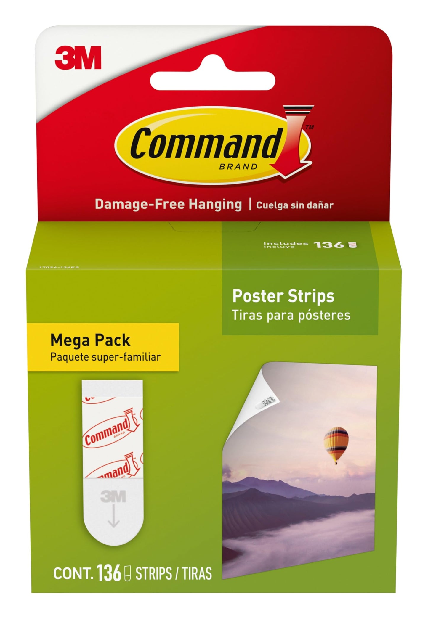 Command Poster Strips Mega Pack, 136 Command Strips Damage-Free Hanging Poster Hangers, No Tools Great for Holiday Posters and Christmas Decorations, White Adhesive