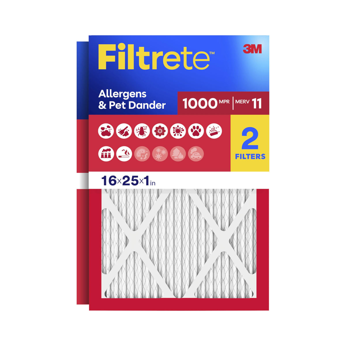 3M Filtrete 16x25x1 MERV 11 AC Furnace Filter, 2 Pack
