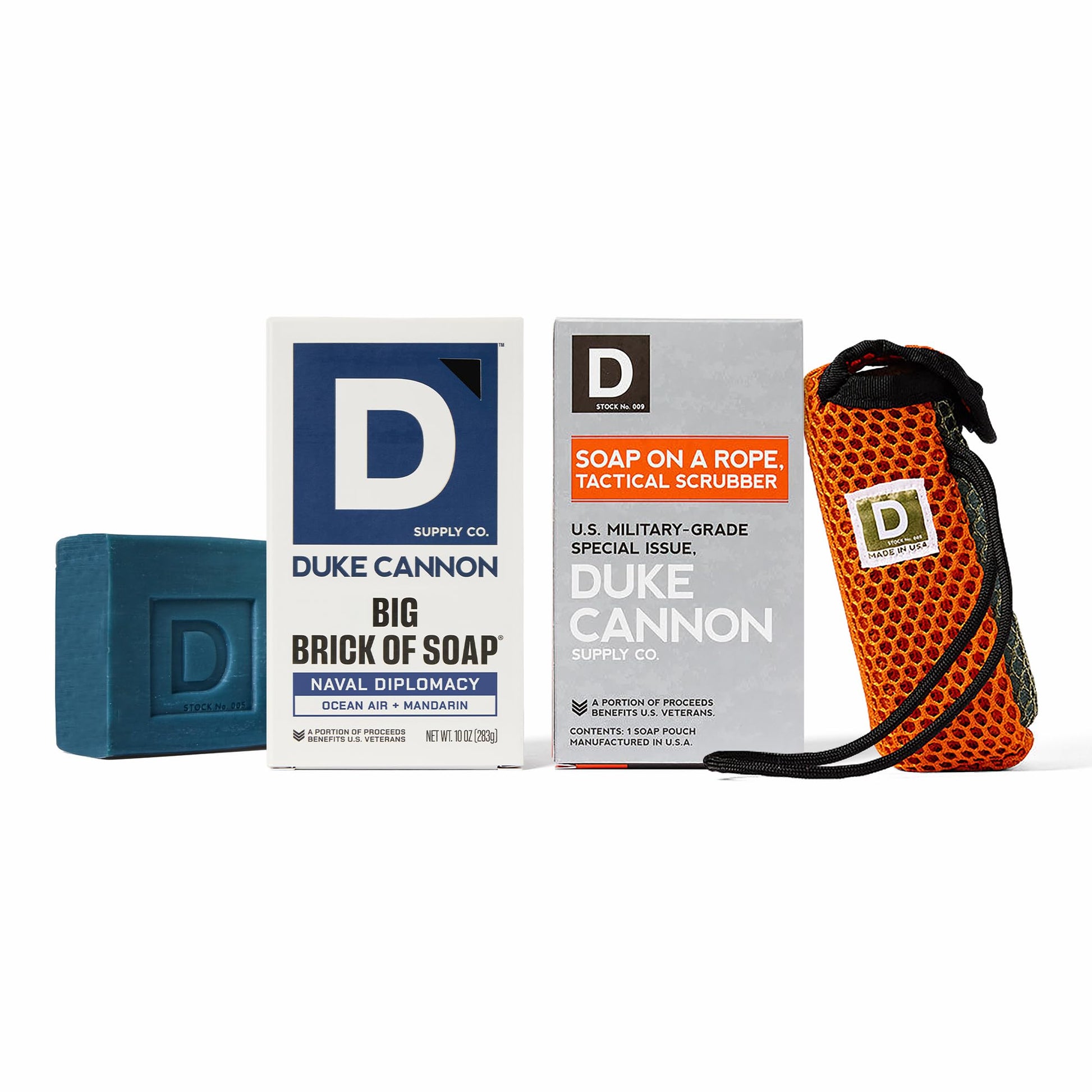 Duke Cannon Naval Diplomacy Big Brick of Soap + Tactical Soap on a Rope Pouch – For Men, Natural Ingredients, Long-Lasting, Fresh Masculine Scent, 10 oz.