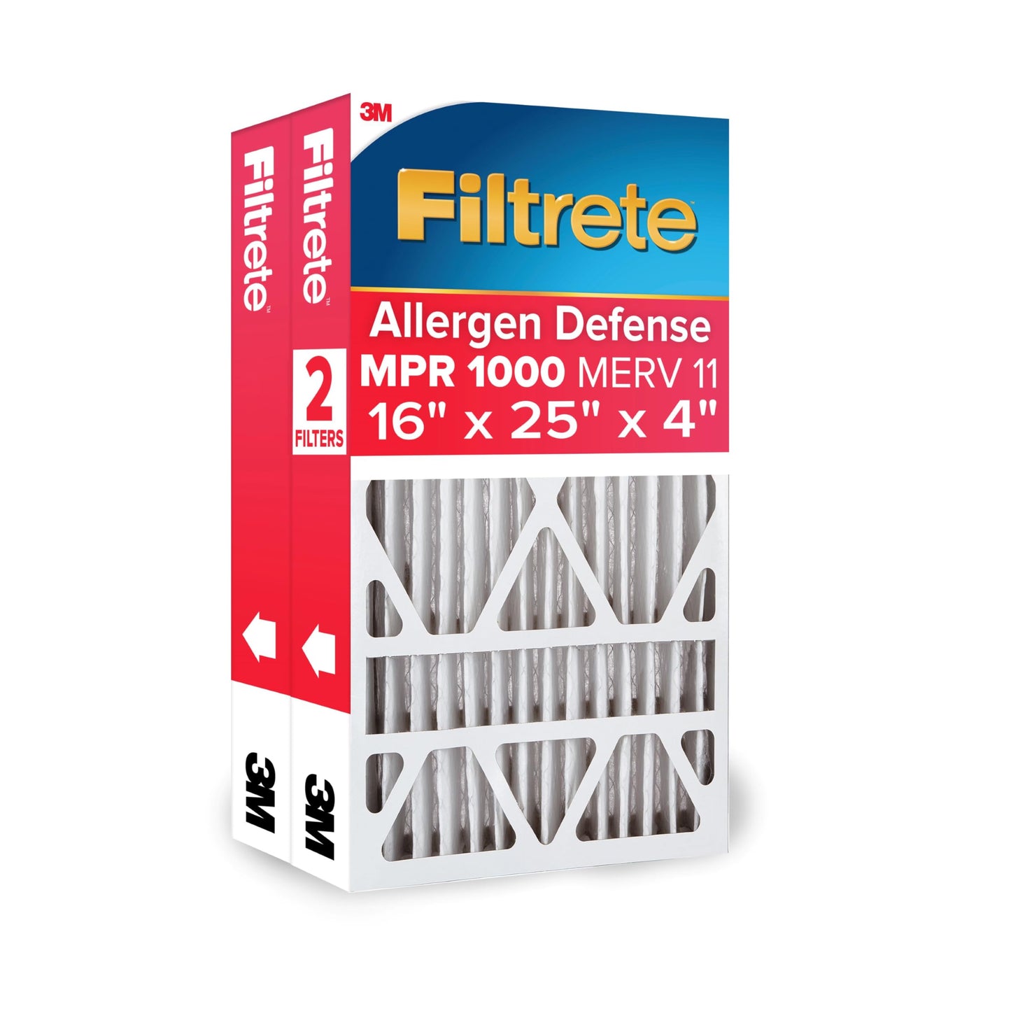 Filtrete 16x25x4 AC Furnace Air Filter, MPR 1000, MERV 11, Fits Lennox & Honeywell Devices, Allergen Defense, Electrostatic Air Cleaning Filter, 2-Pack (Actual Size 15.88x24.56x4.31 in)