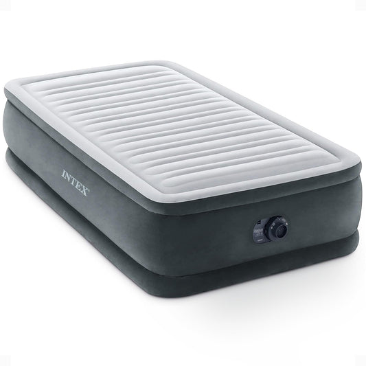 Intex 67765ED Dura-Beam Deluxe Comfort-Plush Mid-Rise Air Mattress : Fiber-Tech – Twin Size – Built-in Electric Pump – 13in Bed Height – 300lb Weight Capacity