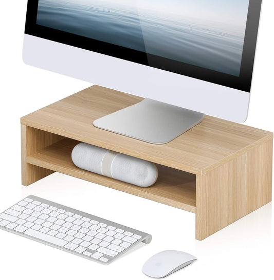 FITUEYES Monitor Stand - 2 Tier Computer Monitor Riser with 16.7 Inch Shelf, Wood Desktop Stand for Laptop Computer Screen, Desk Organization, Office Supplies