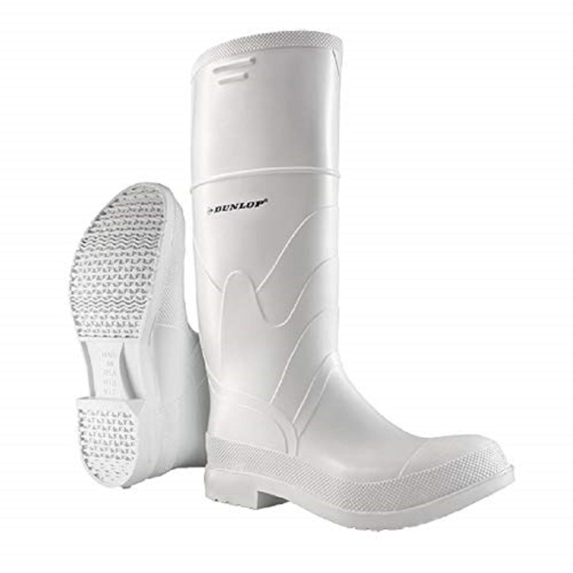 Dunlop White PVC Plain Toe - Rubber Boots for Men & Women - PVC - Work & Concrete Boots - Soft Toe - Waterproof with Tall Shaft - Chemical and Slip Resistant - White - Size 3-13